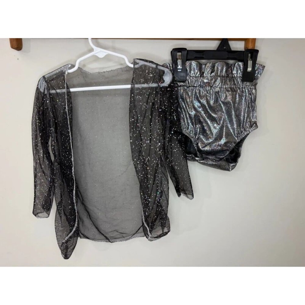 2T Boutique Celestial Set Rhinestone Cardigan Metallic shorts Halloween shimmer